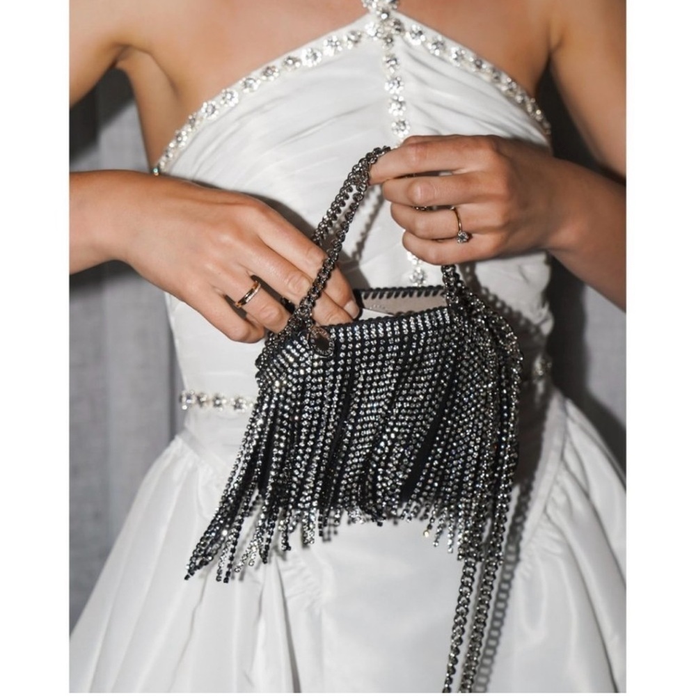 NWT Self Portrait Embellished Taffeta Diamante Trim White Dress Size 6 - Picture 3 of 8